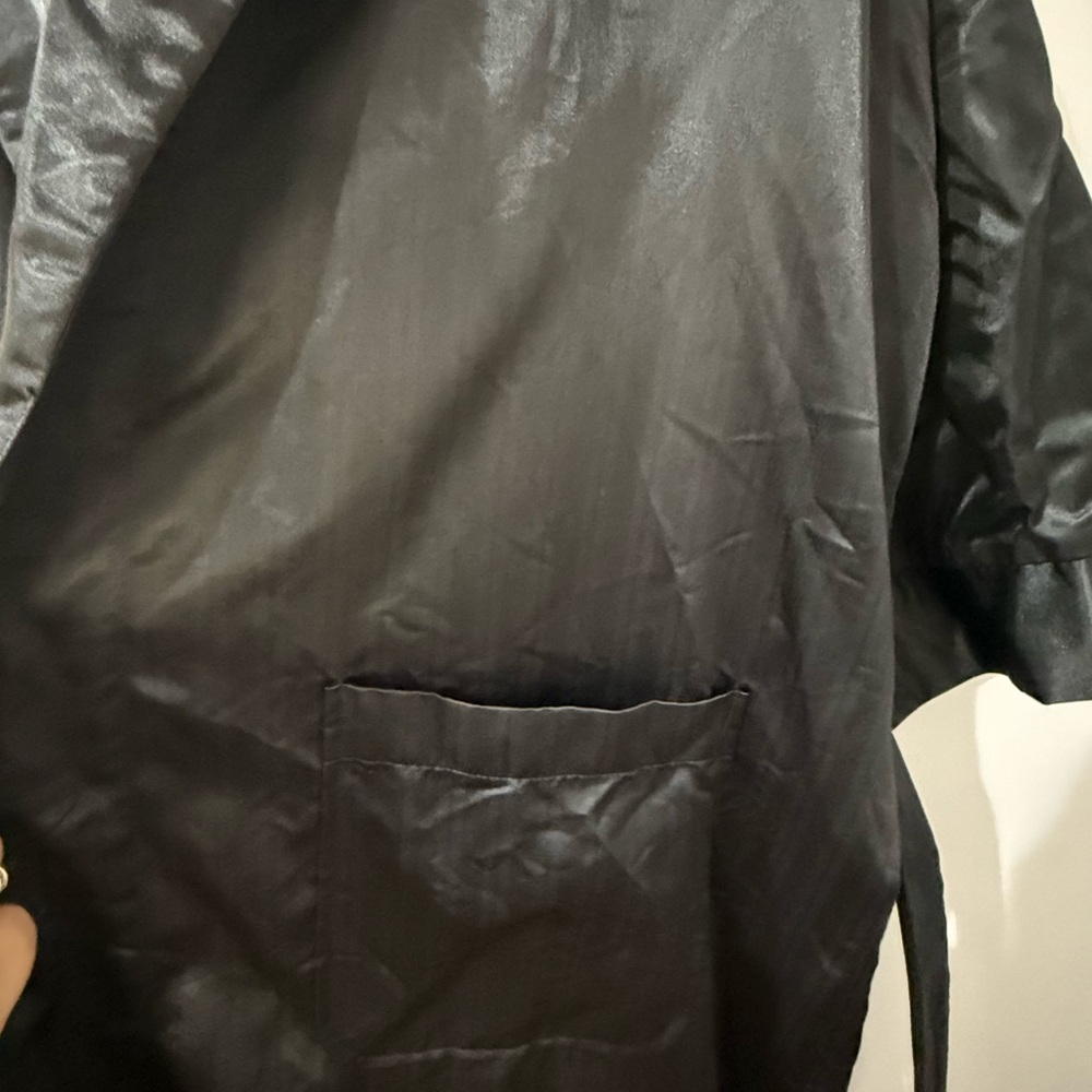 Christian Dior monsieur satin robe black‎ Striped Midi Pockets Sleeve One Size P - Picture 2 of 5